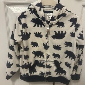 Carter’s boy bear fleece zip up hoodie with bear ears, size 24 months